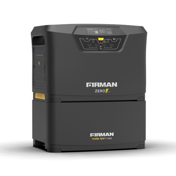The FIRMAN Power Equipment Zero-E System plus Expansion Battery features a digital display, control buttons, and a lithium iron phosphate battery for reliable emergency power.