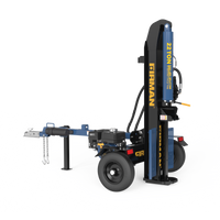 A blue and black FIRMAN Power Equipment 22-ton log splitter with a vertical beam and tow hitch.