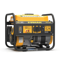 The FIRMAN Power Equipment Gas Portable Generator 1500W Recoil Start features a control panel, CO alert, engine, and protective frame—ideal for camping and reliable power on the go.