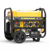 A yellow and black FIRMAN Power Equipment Gas Portable Generator 4550/3650W with remote start, CO alert, control panel, wheels, and handle is shown against a plain white background.