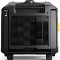 A FIRMAN Gas Inverter Portable Generator, shown from the rear, features a vented panel, warning labels, and a yellow outlet. It includes eco mode for energy efficiency and remote start for convenience.