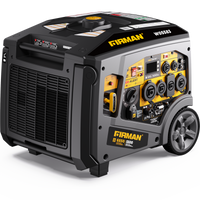Portable gas-powered outdoor generator with multiple outlets, digital display, eco mode, and wheel kit, branded by FIRMAN Power Equipment, model W05583.