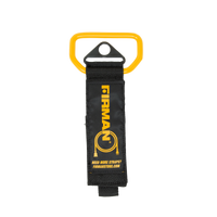 Black and yellow FIRMAN Power Equipment Heavy Duty Storage Strap with Handle, featuring a webbed design and printed text logo, isolated on a white background.