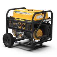 Gas Portable FIRMAN Power Equipment 8350W Recoil Start 120/240V generator on wheels featuring control panel with multiple outlets, set against a plain white background.
