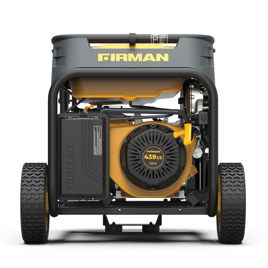 A close-up of a sleek, FIRMAN Power Equipment Dual Fuel Portable Generator 8000W Electric Start 120/240V, showcasing its robust design and advanced functionalities.