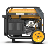 FIRMAN Power Equipment Dual Fuel Portable Generator 8000W Electric Start 120/240V on wheels with visible engine and control panel, predominantly black and yellow.