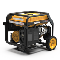 Portable FIRMAN Power Equipment dual fuel generator on wheels, featuring a black frame with a yellow and black engine cover, displayed on a white background.