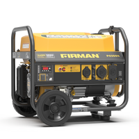 A FIRMAN Power Equipment Gas Portable Generator 4450W Recoil Start 120V with CO alert on wheels, featuring a control panel with multiple outlets and California Emission Certified, displayed on a white background.