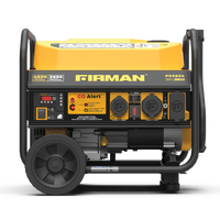 Portable FIRMAN Power Equipment P03634 gas generator with CO Alert technology, featuring control panel, wheels, and a yellow casing.