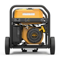 Portable gas-powered FIRMAN Power Equipment P03634 generator on wheels with a yellow and black color scheme, featuring a visible engine and control panel.