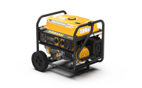 Portable FIRMAN Power Equipment generator on wheels, featuring a yellow and black design with various outlets, displayed on a white background. Ideal for home back-up power.