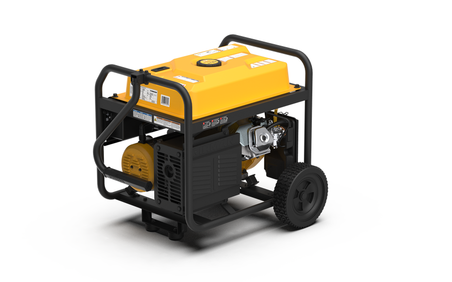 A yellow and black FIRMAN Power Equipment Gas Portable Generator 7125W Recoil Start 120/240V.
