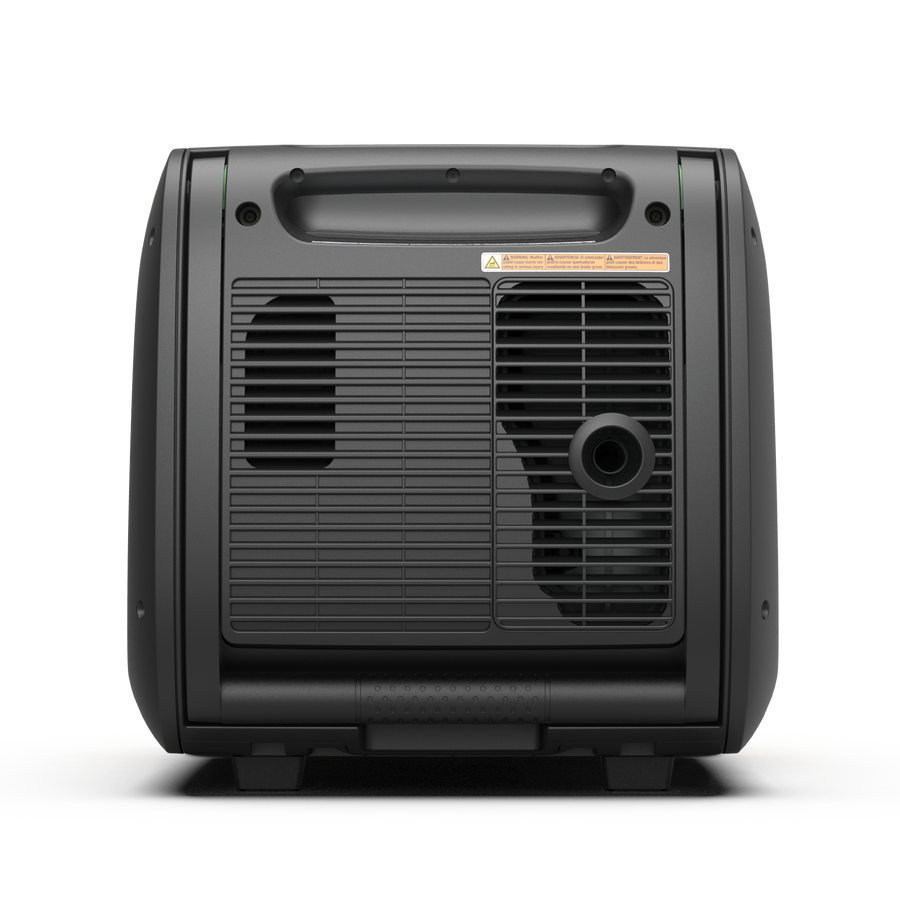 Portable black FIRMAN Power Equipment Inverter Portable Generator 3300W Electric Start unit with visible vents and control panel, isolated on a white background.