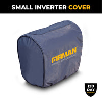 A blue FIRMAN Power Equipment Small Size Inverter Portable Generator Weatherproof Cover with "Power On Demand" text is shown on a white background, featuring a "120 Day Warranty" label. It offers reliable protection for your generator.