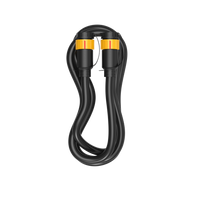 The FIRMAN Power Equipment Parallel Cord for over 5000W FIRMAN Portable Inverter Generator 120/240V 7200W is a coiled black cable with yellow and black connectors at both ends, specifically designed for seamless integration with FIRMAN WHISPER Series inverters to provide combined power solutions.