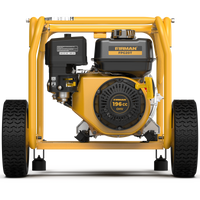 The FIRMAN Power Equipment yellow portable generator, named the 2-Inch Portable High Pressure Water and Semi-Trash Pump, is equipped with a powerful 196 cc engine and a sleek black control panel. Designed for easy mobility with its mounted wheels, this gas-powered pump boasts a self-priming cast iron pump for optimal efficiency.