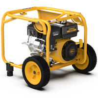 The 2-Inch Portable High Pressure Water and Semi-Trash Pump from FIRMAN Power Equipment features a yellow frame and wheels, powered by a prominently displayed 196cc engine. Designed for efficiency, this gas-powered pump ensures peak performance for any task.