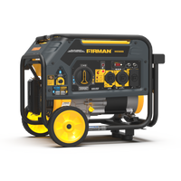 The FIRMAN Power Equipment Dual Fuel Portable Generator 4550/3650W Recoil Start offers durability and versatility in a sleek yellow and black design. It serves as an excellent backup power station, featuring intuitive controls, convenient outlets, and wheels for easy mobility.