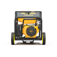 The FIRMAN Power Equipment Dual Fuel Portable Generator 4550/3650W Recoil Start, featuring a yellow and black design with a visible engine and wheels, serves as a dependable backup power station for your needs.