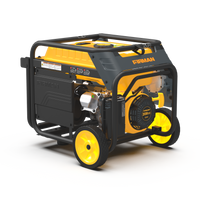 The FIRMAN Power Equipment Dual Fuel Portable Generator 4550/3650W Recoil Start boasts a yellow and black design, equipped with handles, wheels for easy transport, and a visible engine. This versatile generator ensures you're never left in the dark, providing efficient backup power when you need it most.