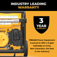 Yellow Dual Fuel Portable Generator 4550/3650W Recoil Start by FIRMAN Power Equipment showcases a 3-year warranty on new models—offering reliable energy and one of the best warranties in the industry.