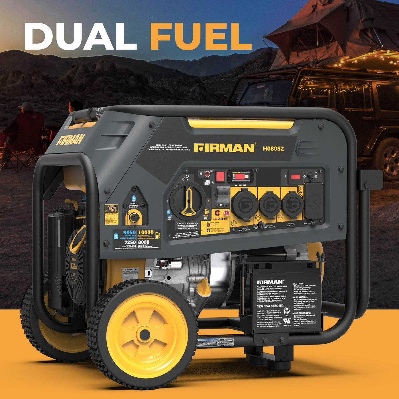 Furman Generators Dual Fuel Portable Generator 10000W Electric Start 120/240V with CO al ...