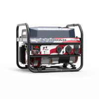A FIRMAN Power Equipment Gas Portable Generator 4550/3650W Recoil Start with CO Alert Stars & Stripes, featuring a durable metal frame, convenient carrying handles, and an easy-to-use control panel—ideal for backup power or camping—is displayed on a white background.