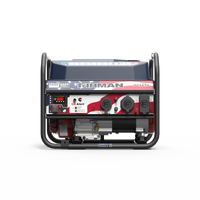 Showcased from the front against a plain background, the FIRMAN Power Equipment Gas Portable Generator 4550/3650W Recoil Start With CO Alert Stars & Stripes features a handy control panel, multiple outlets, integrated CO Alert for safety, and a sturdy carrying frame—making it an excellent choice for backup power on camping trips.