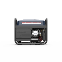 A FIRMAN Power Equipment Gas Portable Generator 4550/3650W Recoil Start with CO Alert Stars & Stripes, ideal for camping or backup power, is shown from the front on a plain white background, clearly displaying its engine and protective outer frame.