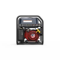 FIRMAN Power Equipment Gas Portable Generator 4550/3650W Recoil Start with CO Alert Stars & Stripes, featuring a black frame, red engine, and visible control panel, is photographed front-facing against a plain white background—ideal for providing reliable backup power during camping trips or emergencies.