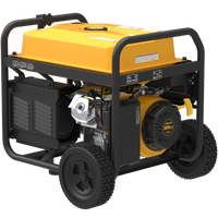The FIRMAN Power Equipment Gas Portable Generator 8350W Recoil Start 120/240V With CO Alert is a portable yellow and black power generator on wheels with a 389cc engine, enclosed in a sturdy metal frame. It features CO Alert technology for added safety.