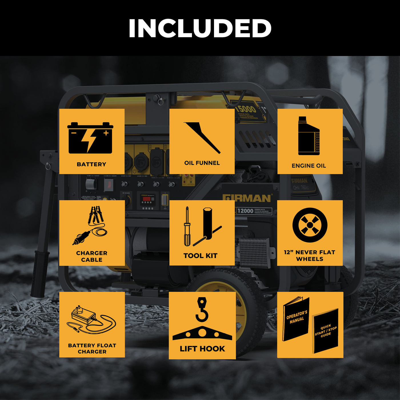 Portable Electrical Operators Gas Portable Generator 15000W Electric Start 120/240V with CO Alert ...