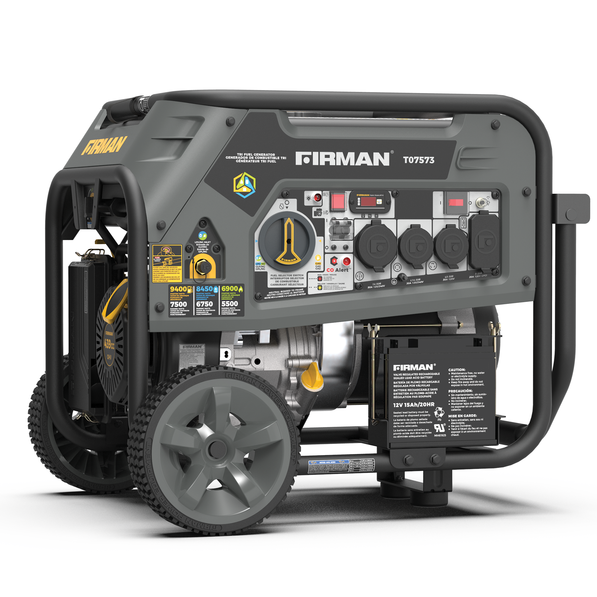 Tri Fuel Portable Generator 9400W Electric Start 120/240V with CO