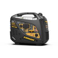 The FIRMAN Gas Inverter Portable Generator 2100/1700W, in black and yellow, features a control panel with multiple ports for efficient fuel use. With CO Alert technology for safety, it's perfect for powering essential devices on the go.