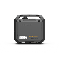 A black FIRMAN Power Equipment Inverter Gas Portable Generator 2500W Recoil Start with CO ALERT is shown against a plain white background, featuring a handle and labeled "2500 starting watts, 2000 running watts.