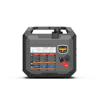 The FIRMAN Power Equipment Inverter Gas Portable Generator 2500W Recoil Start with CO ALERT is shown from the back, highlighting its control panel, warning labels, and multiple power outlets—an RV-ready on-the-go power solution.