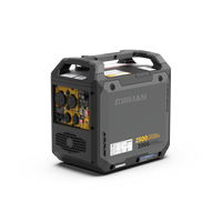 The FIRMAN Power Equipment Inverter Gas Portable Generator 2500W features recoil start, CO ALERT, and a black/gray RV-ready design—perfect for your adventures with reliable power on the go.