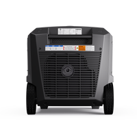 Front view of the FIRMAN Power Equipment Gas Inverter Portable Generator 6850/5500 Watt 120/240V CO Alert on a white background, featuring visible control labels and safety warnings.