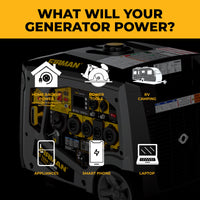 The FIRMAN Gas Inverter Portable Generator 7850/6300 Watt with remote start and CO Alert quietly powers home backup systems, power tools, RVs, appliances, smartphones, and laptops at 120/240V.