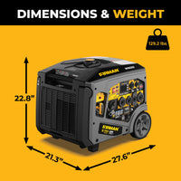 The FIRMAN Power Equipment Gas Inverter Portable Generator 7850/6300 Watt with remote start and CO Alert is a portable 120/240V unit, ideal for reliable power on the go.