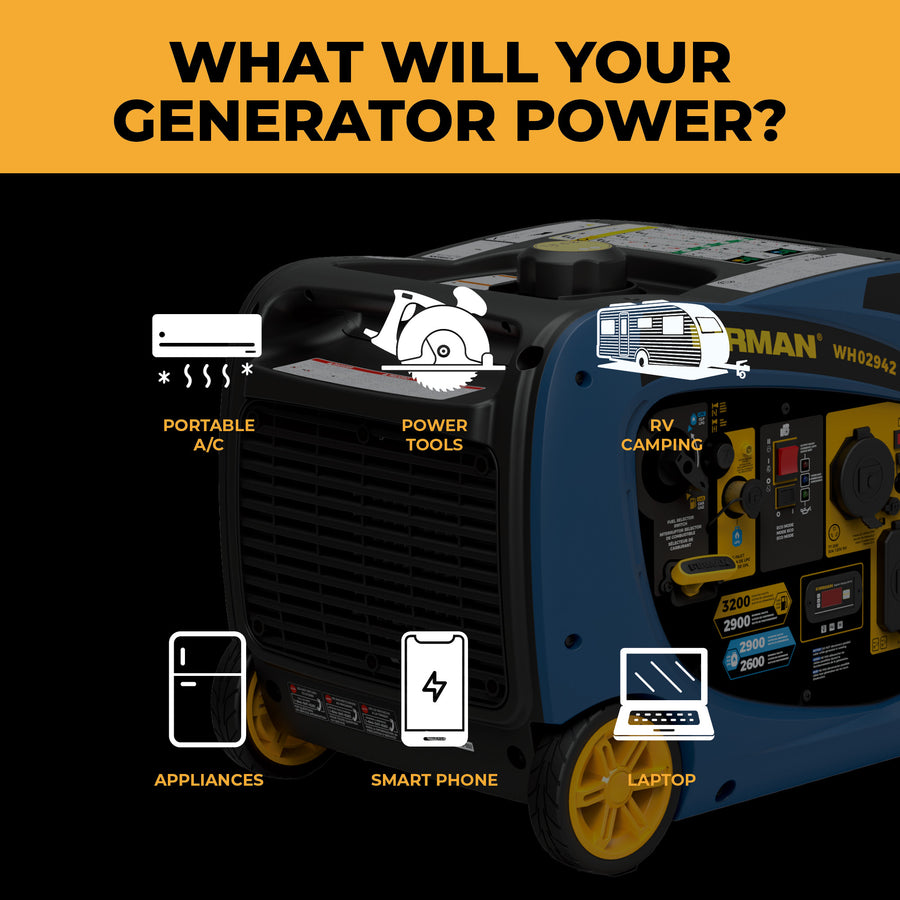The FIRMAN Power Equipment Dual Fuel Inverter Portable Generator 3200W Electric Start powers portable A/C, tools, RV camping, appliances, smartphones, and laptops—your ultimate RV-ready generator.