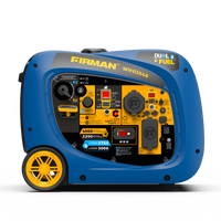FIRMAN Power Equipment Dual Fuel Inverter Portable Generator 4000W Electric Start with CO ALERT, featuring versatile controls, multiple outlets, wheels, and handle, displayed against a plain white background.