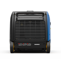 A FIRMAN Power Equipment Dual Fuel Inverter Portable Generator 4000W Electric Start with CO ALERT is shown with a black front grille, side wheels, and warning labels, photographed against a white background.