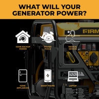 The FIRMAN Power Equipment Dual Fuel Open Frame Inverter 4500W Electric Start with CO Alert can power your home backup, tools, medical devices, appliances, smartphone, and laptop. What will your fuel-efficient generator power?.