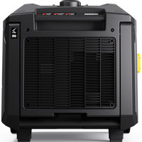 The FIRMAN Power Equipment Tri Fuel Inverter Portable Generator 6850W showcases a sleek black design with a prominent front control panel, yellow circular socket, CO Alert technology for safety, and an eco-mode for efficient energy use.