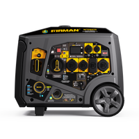 A FIRMAN Power Equipment Tri Fuel Inverter Portable Generator 7500W Electric Start 120/240V, featuring multiple outlets, RV and parallel ready functions, CO Alert, and clear controls is displayed on a white background.