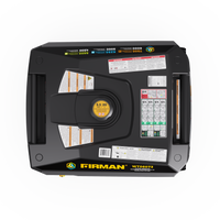 Top view of the FIRMAN Power Equipment Tri Fuel Inverter Portable Generator 7500W Electric Start 120/240V, showing its control panel with labels, specifications, and safety information, all clearly displayed.