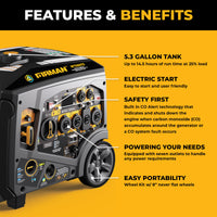 Tri Fuel Inverter Portable Generator 7500/6000W Electric Start 120/240V Parallel Ready CO Alert
