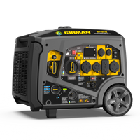A portable generator with a dark gray and black body, featuring yellow accents on the control panel and outlets. The brand name 'FIRMAN' is clearly visible on the top panel, along with model number WT06873.
