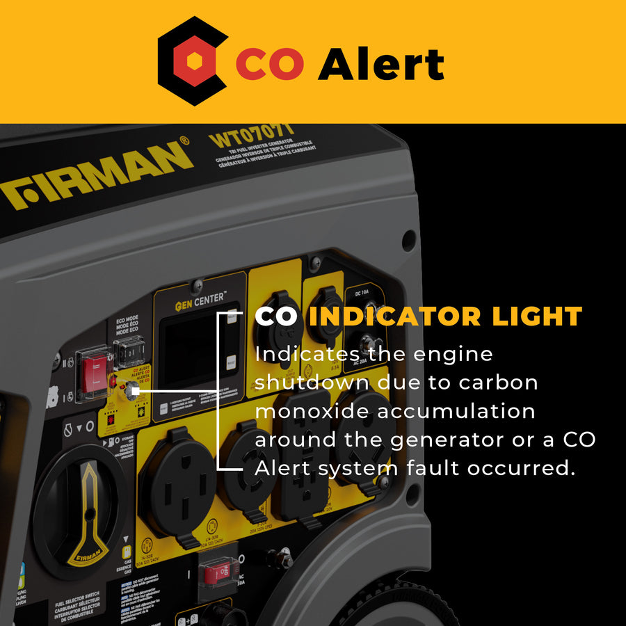 Tri-Fuel Inverter Portable Generator 8750/7000 Watt Electric Start 120/240V Parallel Ready with CO Alert